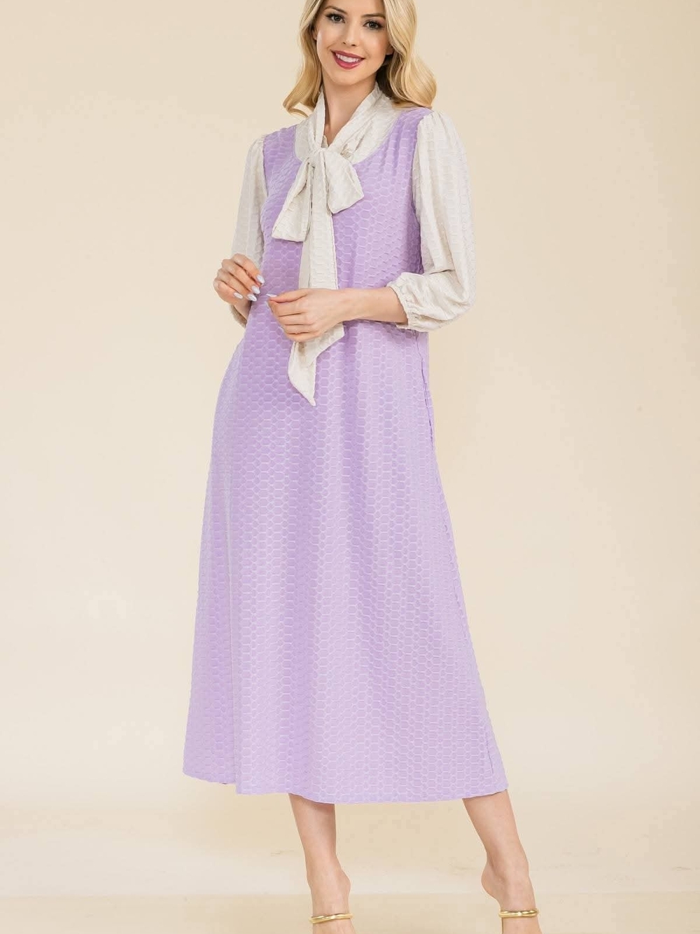 Lavender Tie-Neck Long Dress